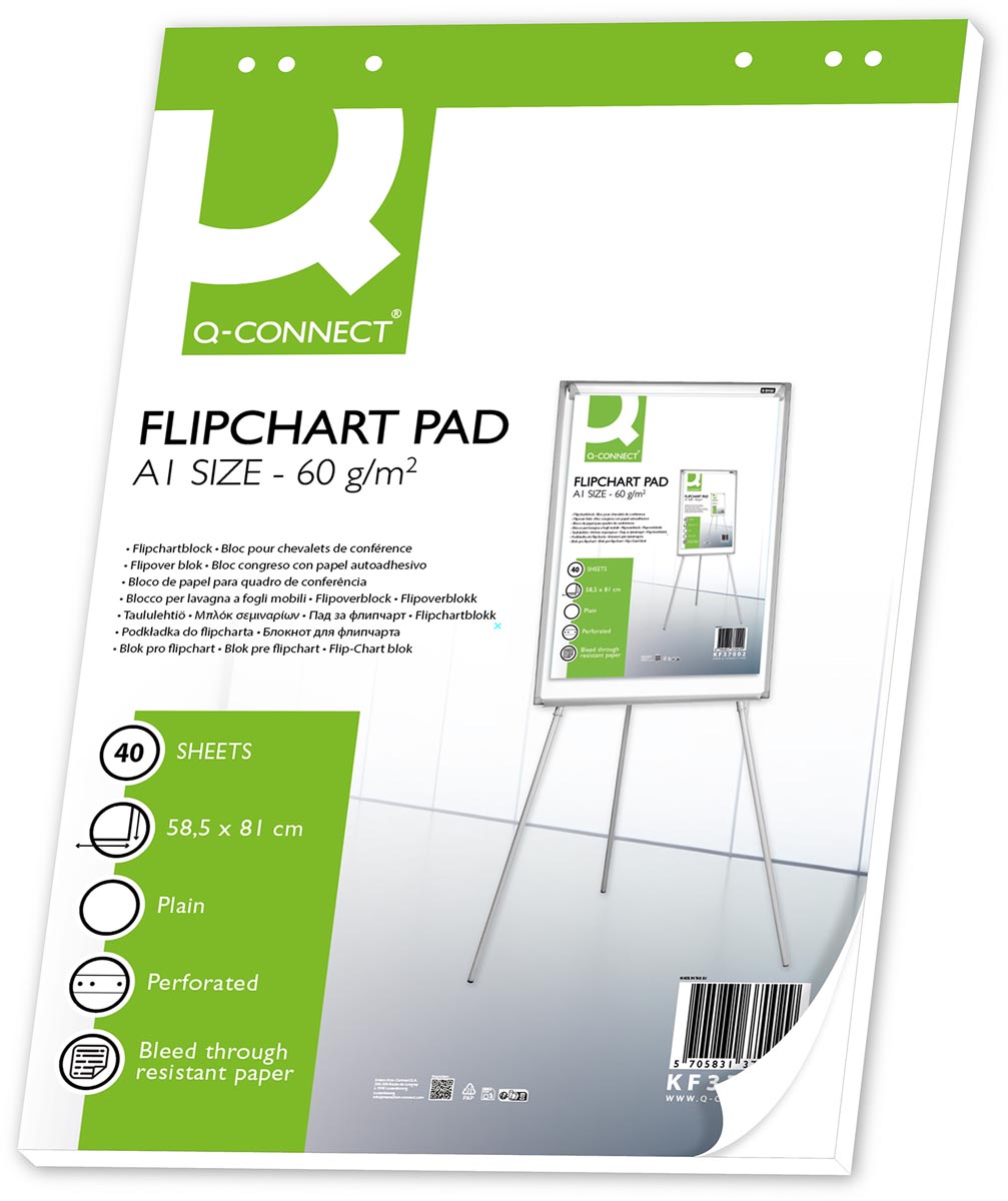 Q-CONNECT flip-overblok, ft 585 x 810 mm, 60 g/m², blanco, 40 vel afbeelding