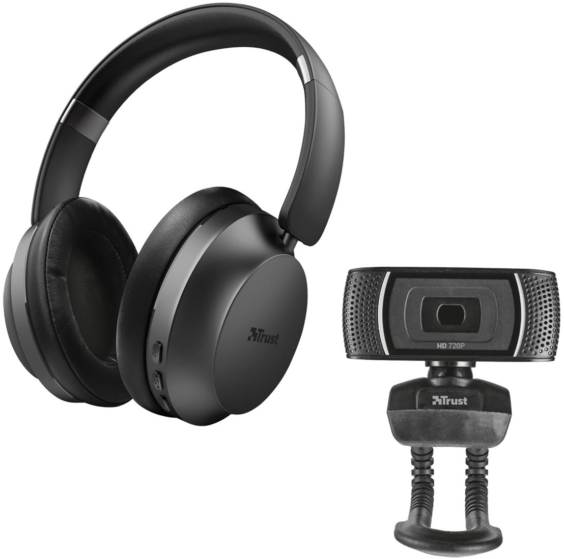 ACTIE TRUST: 1 x headset Eaze (ref.23550T) + GRATIS 1 x webcam Trino (ref.  18679T) bij VindiQ Office