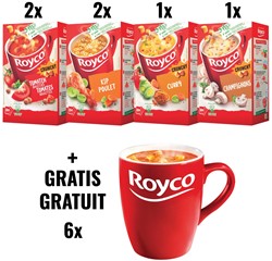 ACTIE ROYCO: 2 x tomaat balletjes, 2 x kip, 1 x curry, 1 x champignons + 1 x 6 tassen GRATIS