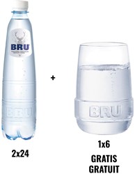 ACTIE BRU: 2 x Bru lichtsprankelend water, 50 cl, pak van 24 stuks + 1 x Bru glazen, 6 stuks