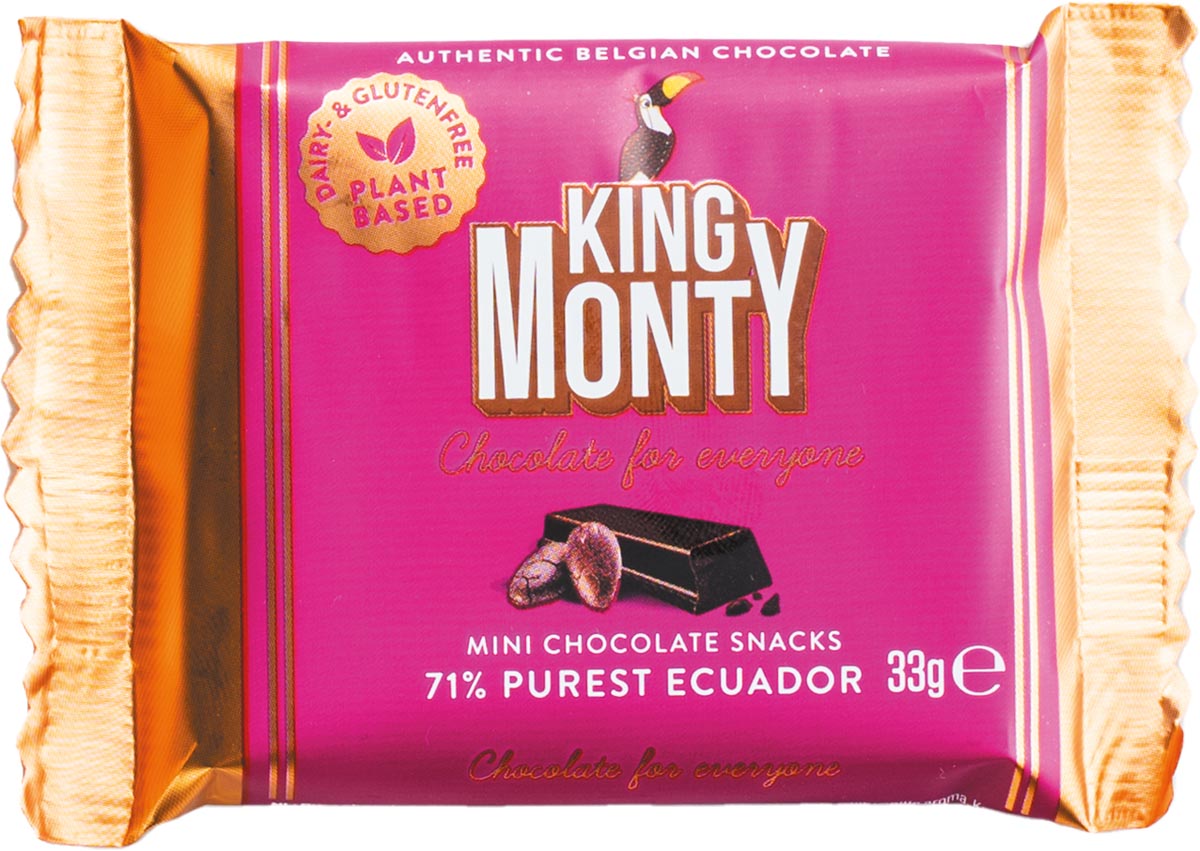 King Monty chocolade, Purest Ecuador, snack van 33 g, pak van 12 stuks