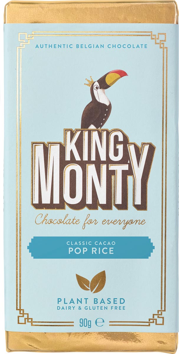 King Monty chocoladereep, Pop Rice, reep van 90 g, pak van 12 stuks King Monty chocoladereep, Pop Rice, reep van 90 g, pak van 12 stuks