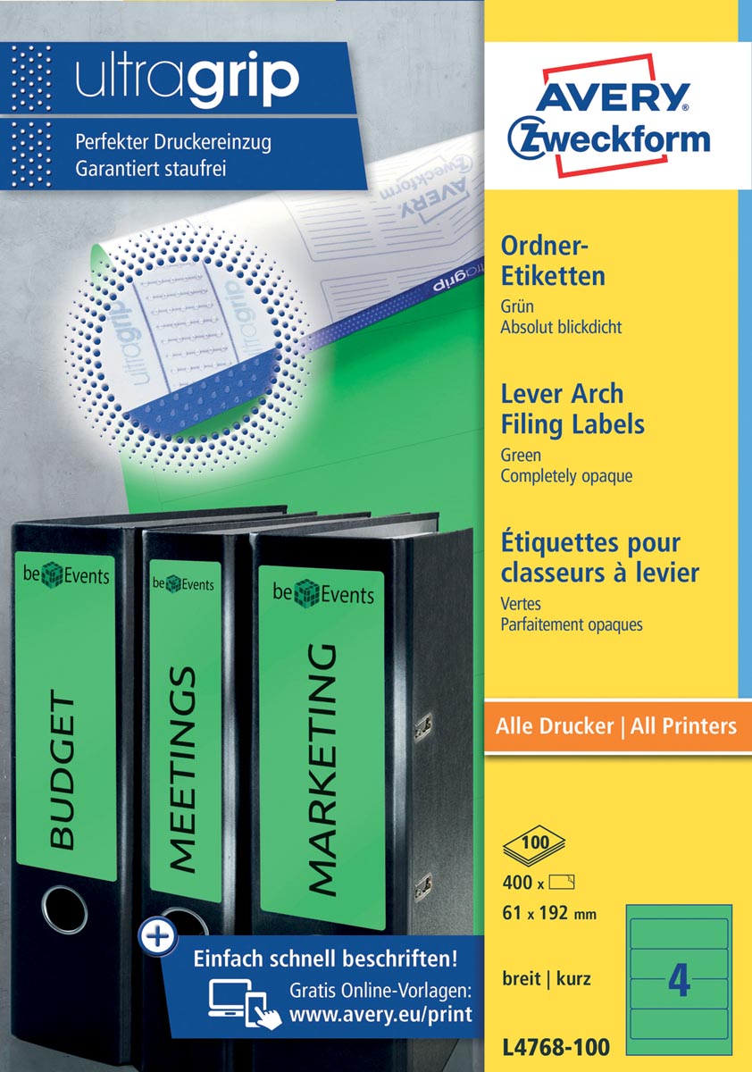 Avery Zweckform L4768-100 ordnerrugetiketten ft 19,2 x 6,1 cm (b x h), 400 etiketten, groen
