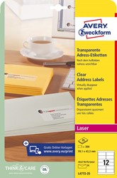 Avery transparante etiketten QuickPEEL ft 99,1 x 42,3 mm (b x h), 300 stuks, 12 per blad
