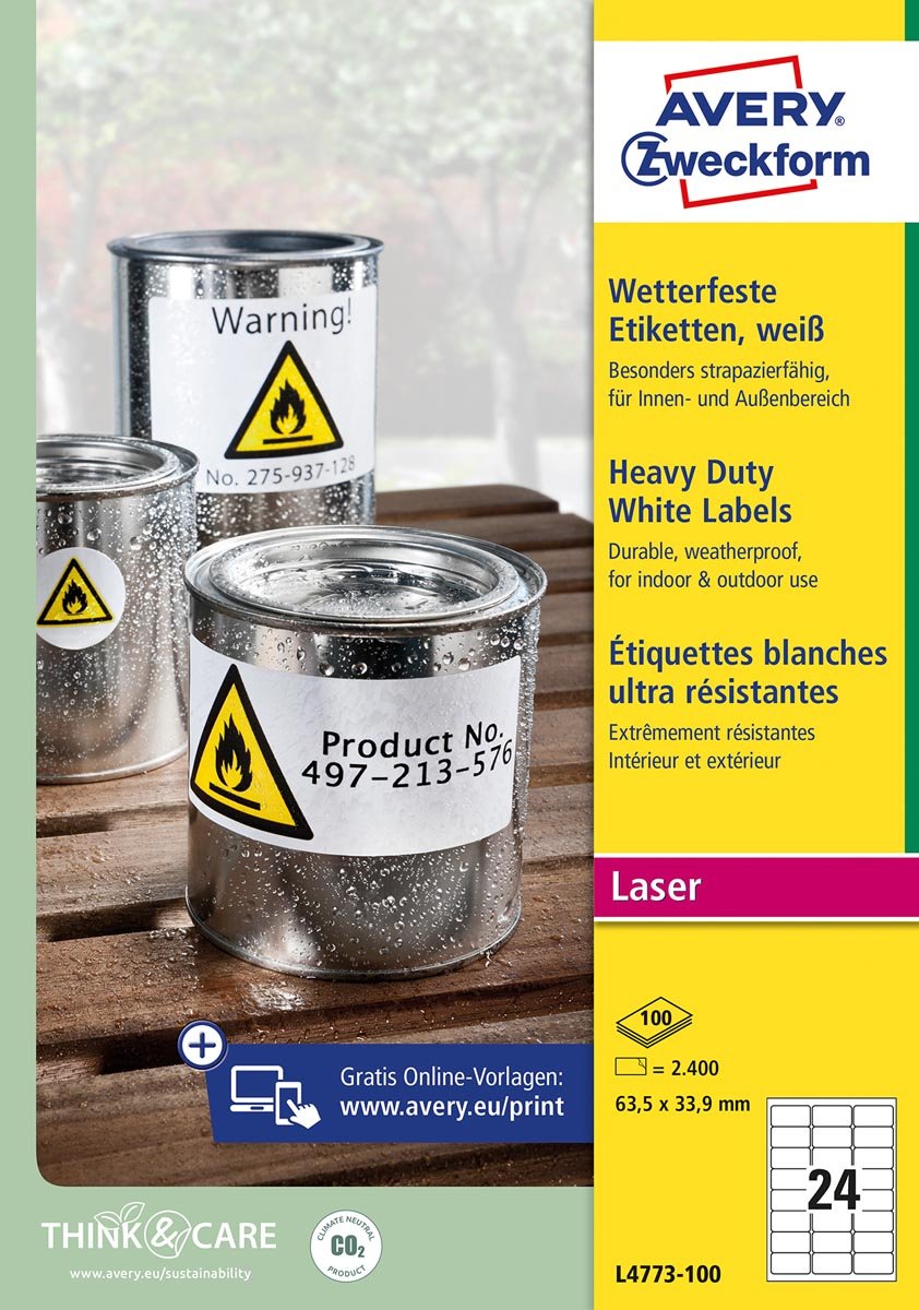 Avery weerbestendige etiketten, ft 63,5 x 33,9 mm, wit, doos van 2.400 etiketten