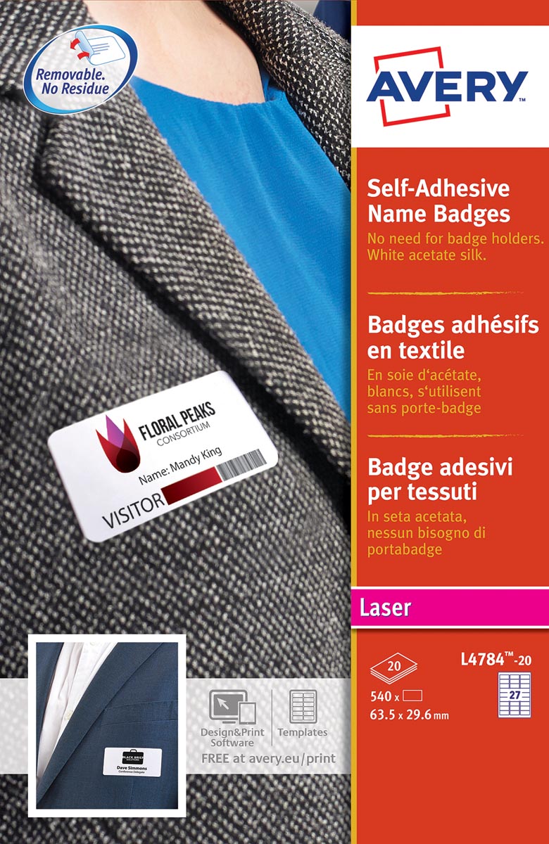 AVERY Zelfklevende badge ft 63,5 x 29,6 mm, doos van 540 stuks, wit afbeelding