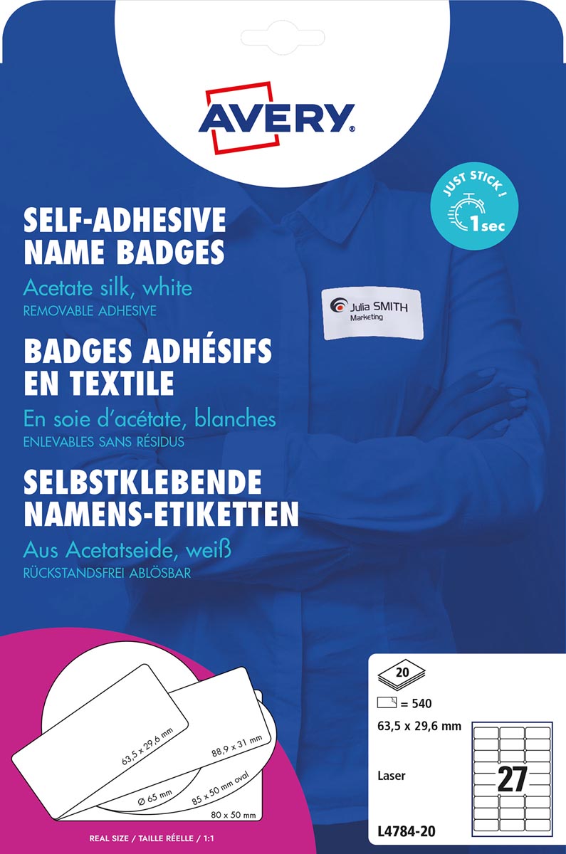 AVERY Zelfklevende badge ft 63,5 x 29,6 mm, doos van 540 stuks, wit