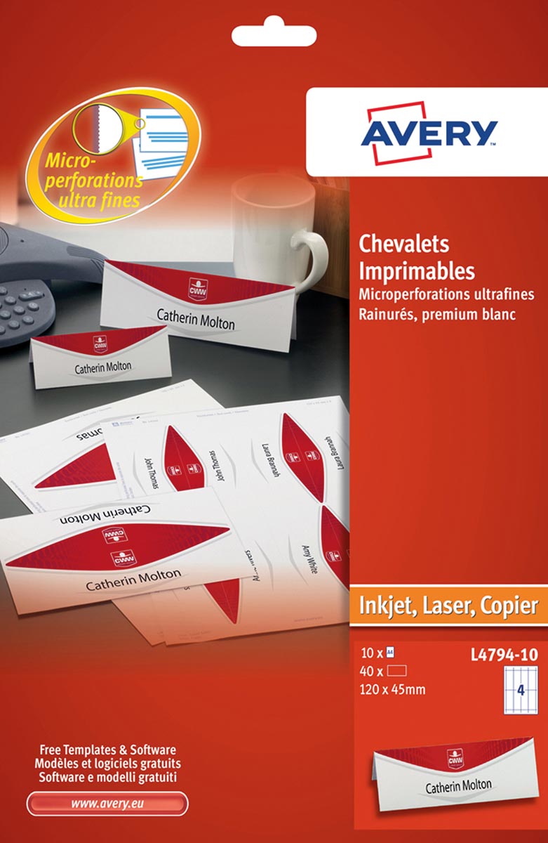 AVERY Bedrukbare naamkaarten 10 blad, 40 stuks (ft 120 x 45 mm)