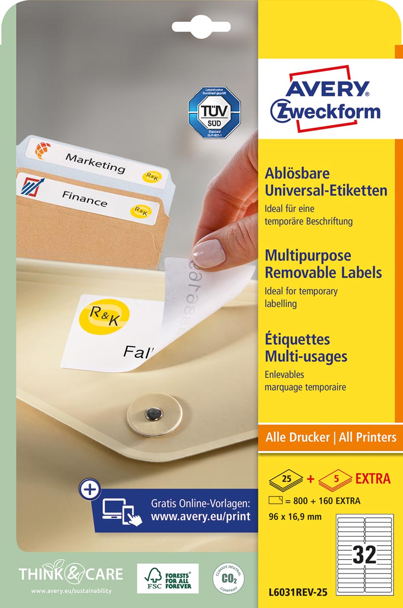Avery afneembare witte etiketten Stick & Lift afbeelding