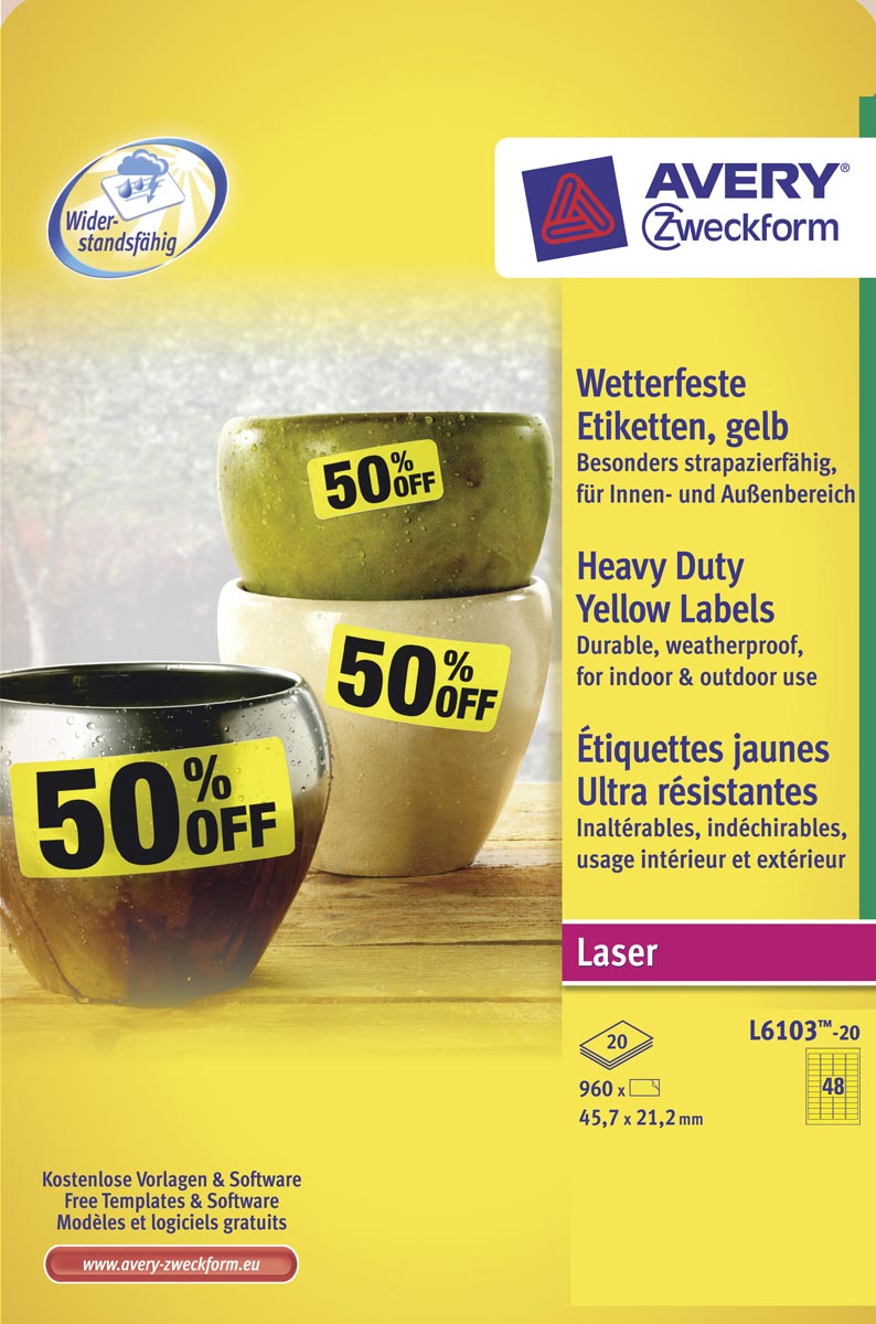 Avery Etiketten Heavy Duty ft 45,7 x 21,2 mm geel