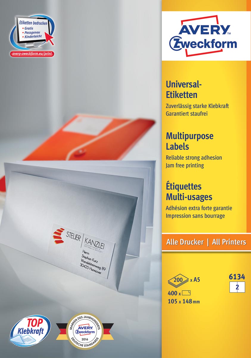 Avery Universele Etiketten Ft 105 X 145 Mm B X H Wit Doos Va N 400 huismerk kopen in de aanbieding