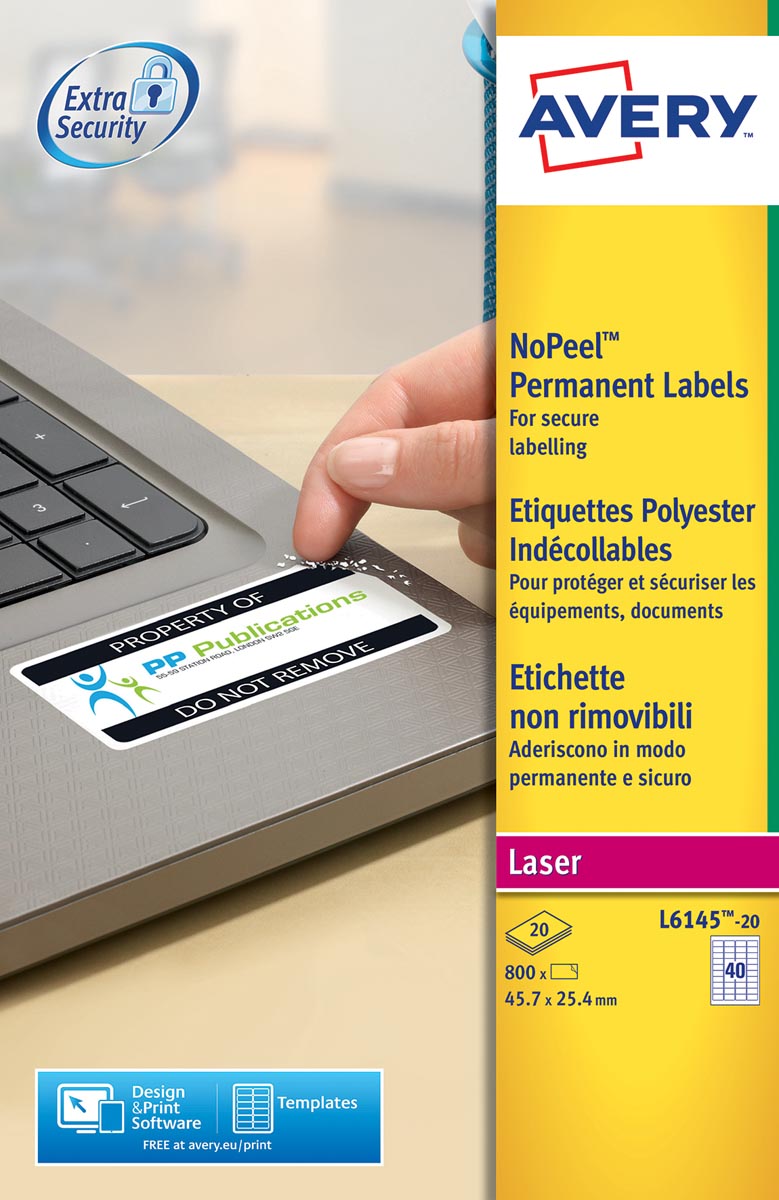 Avery L6145-20 NoPeel etiketten ft 45,7 x 25,4 mm (b x h), 800 etiketten, wit afbeelding