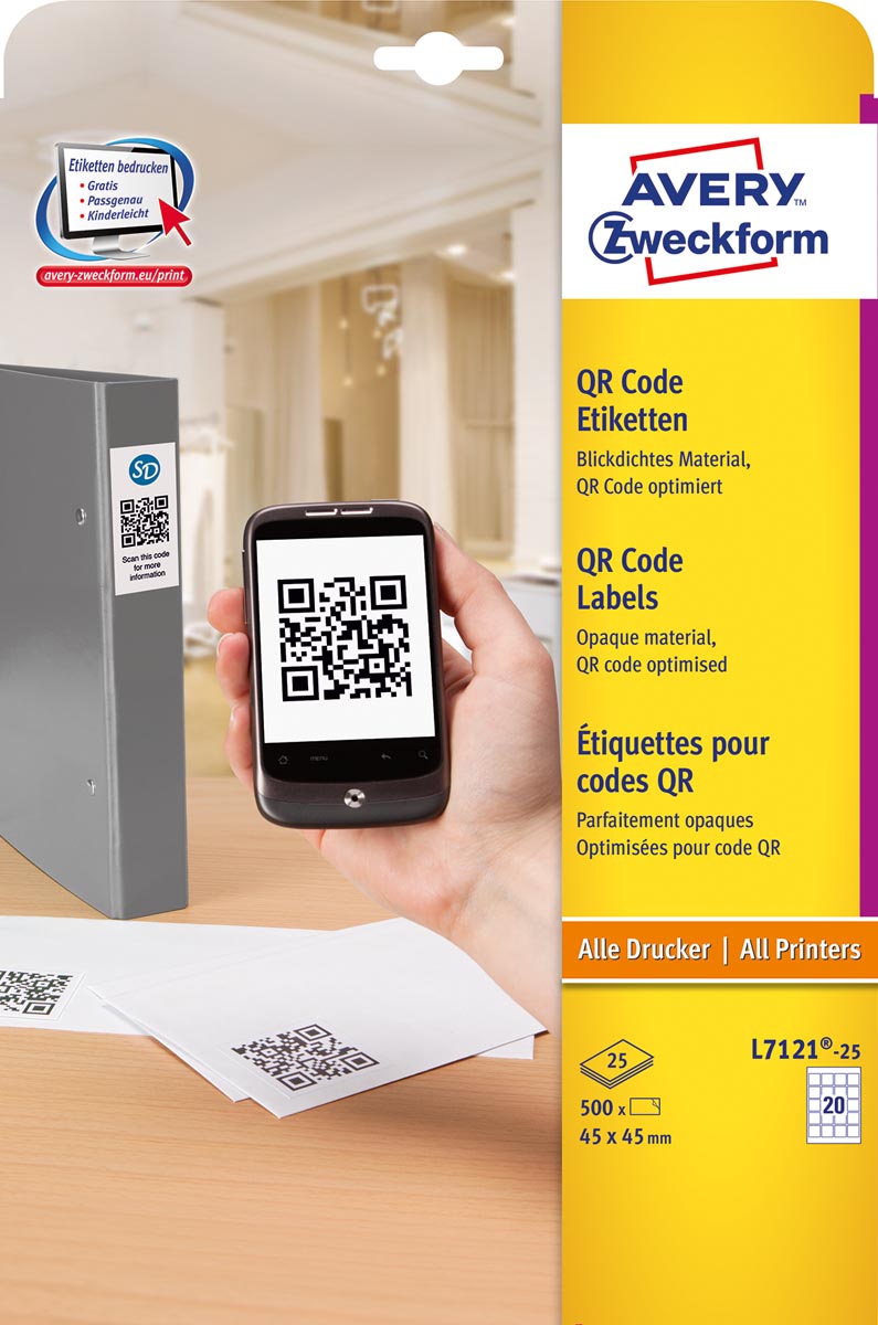 Avery printbare QR-etiketten ft 45 x 45 mm (b x h), 500 stuks