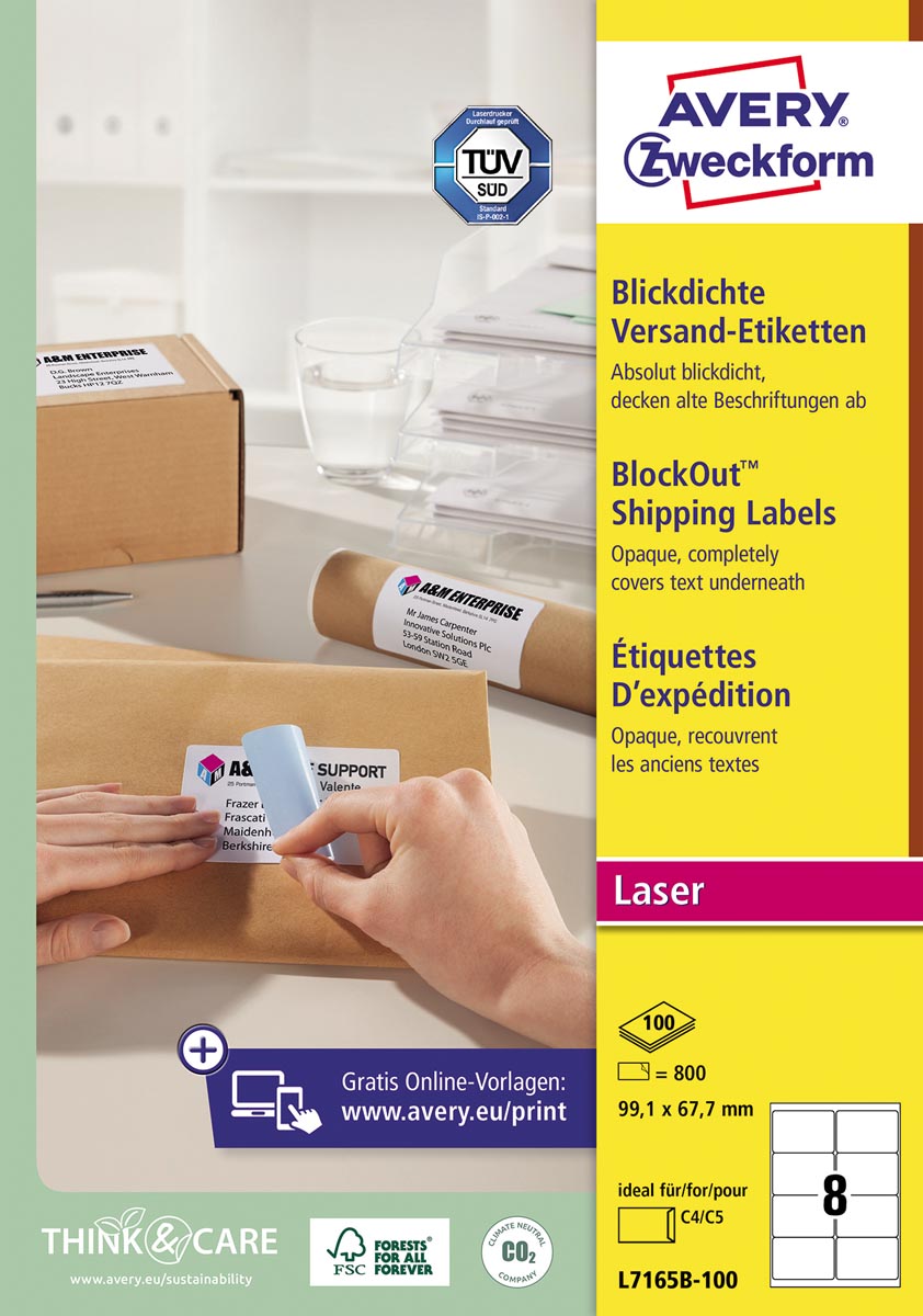 Avery L7165B-100 BlockOut zelfklevende etiketten QuickPeel, ft 99,1 x 67,7 mm (b x h), 800 etiketten Avery L7165B-100 BlockOut zelfklevende etiketten QuickPeel, ft 99,1 x 67,7 mm (b x h), 800 etiketten