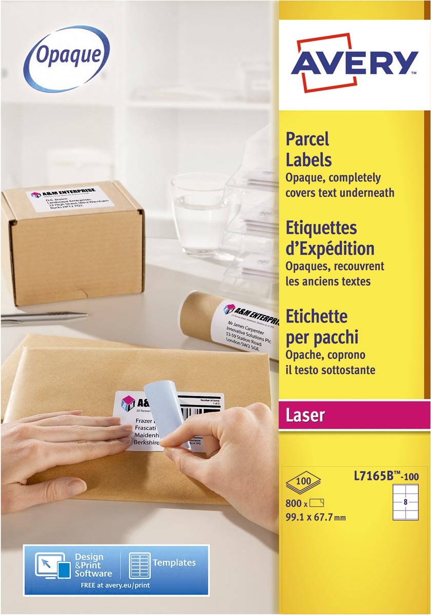 Avery L7165B-100 BlockOut zelfklevende etiketten QuickPeel, ft 99,1 x 67,7 mm (b x h), 800 etiketten afbeelding