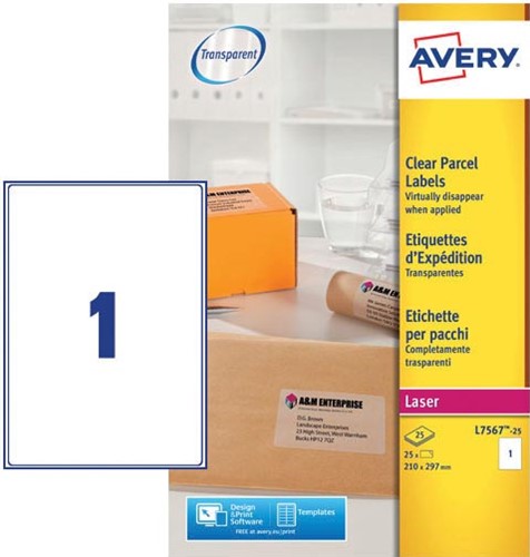 Avery L7567-25 étiquettes d'expédition ft 210 x 297 mm (b x h), 25 étiquettes, transparent-2