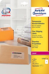 Avery L7567-25 étiquettes d'expédition ft 210 x 297 mm (b x h), 25 étiquettes, transparent