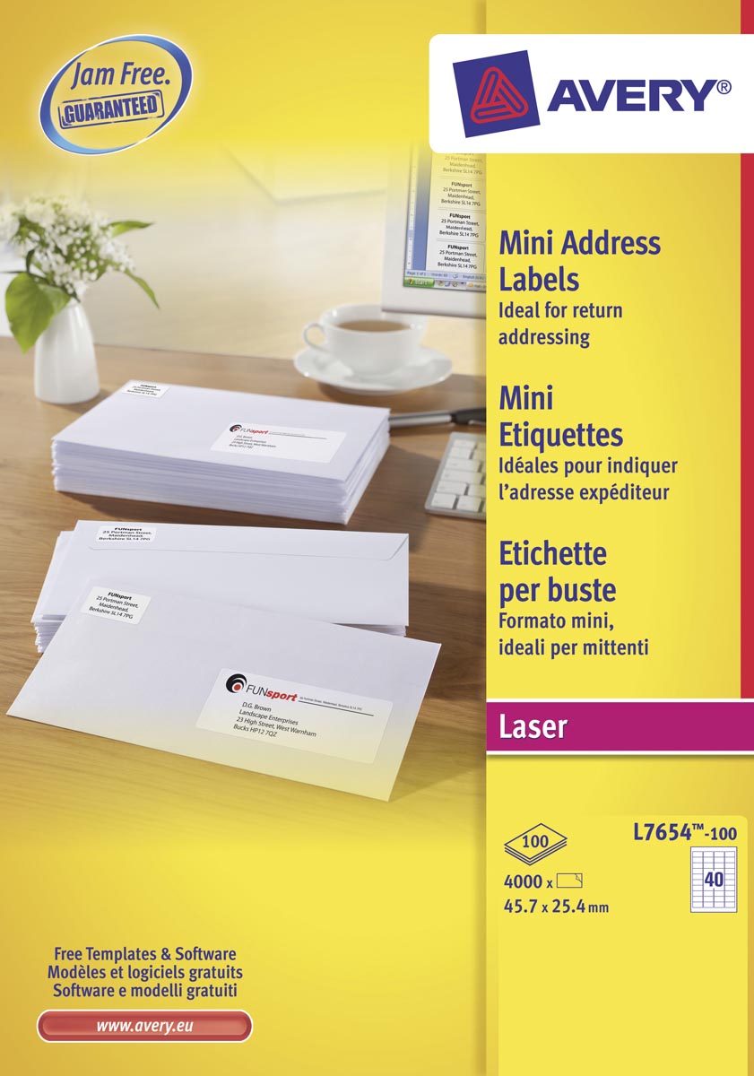 Avery Witte laseretiketten QuickPeel ft 45,7 x 25,4 mm (b x h), 4.000 stuks, doos van 100 blad