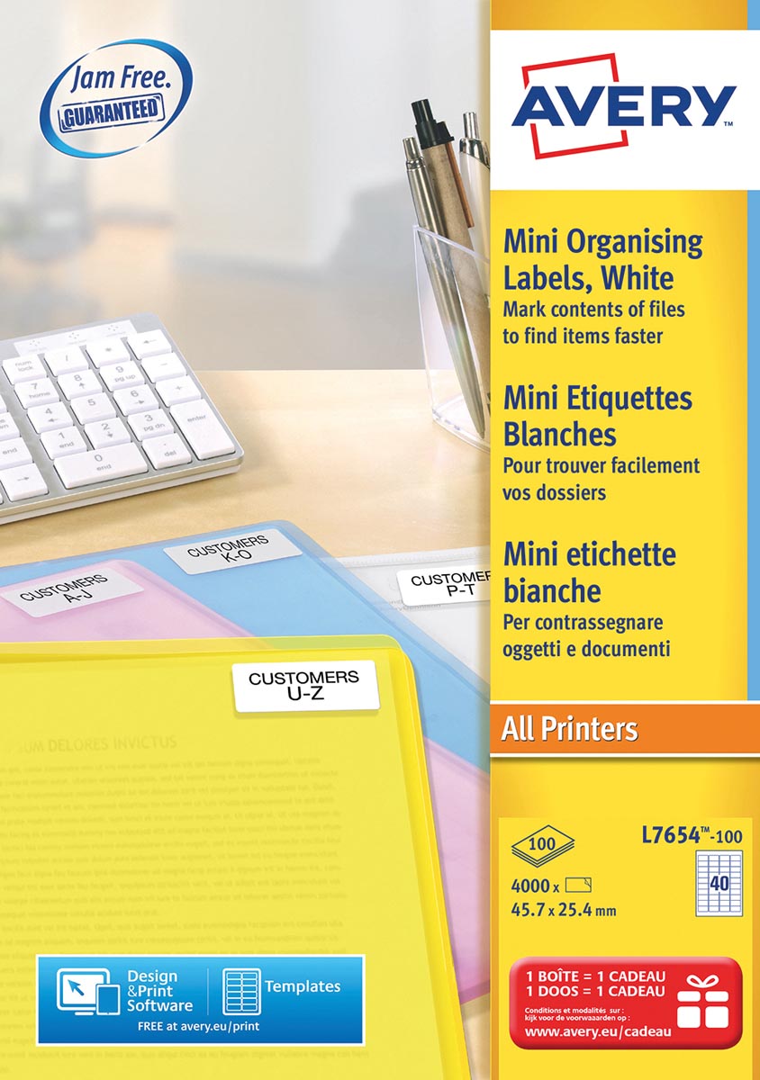 Avery Witte laseretiketten QuickPeel ft 45,7 x 25,4 mm (b x h), 4.000 stuks, doos van 100 blad Avery Witte laseretiketten QuickPeel ft 45,7 x 25,4 mm (b x h), 4.000 stuks, doos van 100 blad