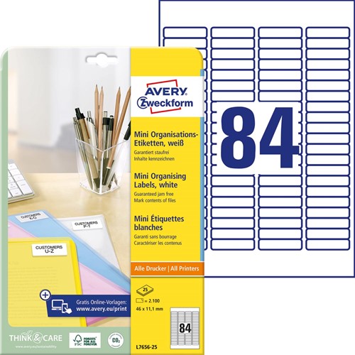 Avery étiquettes mini ft 46 x 11,1 mm (l x h), 2.100 pièces, 84 par feuille, boîte de 25 feuilles-2