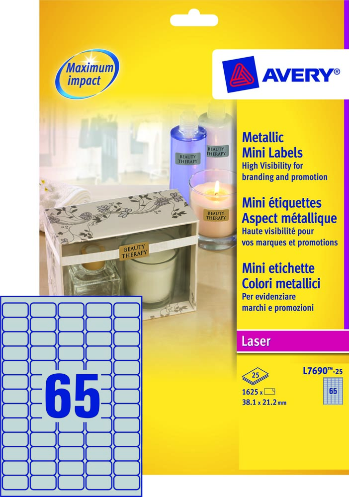 Avery etiketten ft 38,1 x 21,2 mm (b x h), metallic, pak van 1625 etiketten