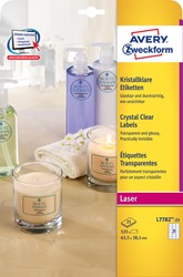 Avery étiquettes transparentes Crystal Clear ft 63,5 x 38,1 mm, 525 étiquettes, 21 par feuille