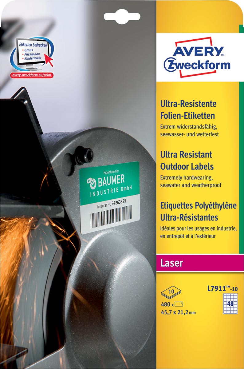 Avery L7911-10 weerbestendige etiketten ft 45,7 x 21,2 mm (b x h), 480 etiketten, wit afbeelding