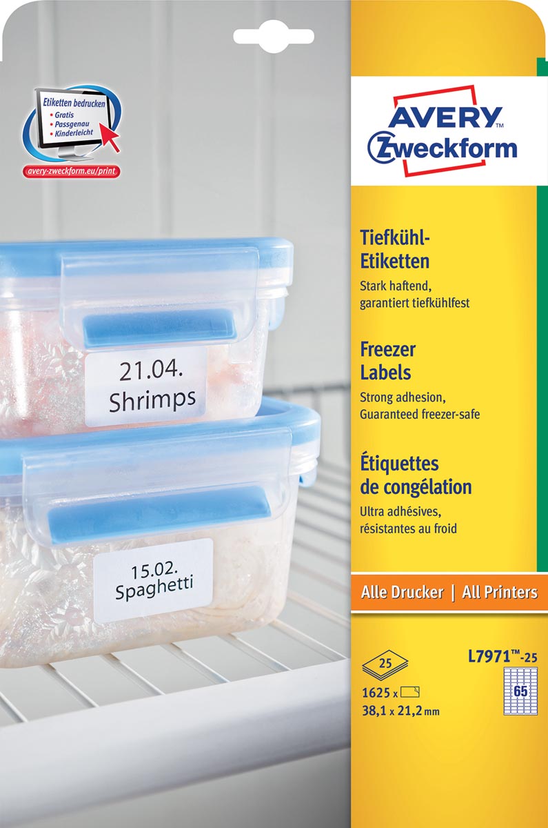 Avery diepvriesetiketten Ft 38,1 x 21,2 mm (b x h), wit, doos van 1625 etiketten afbeelding