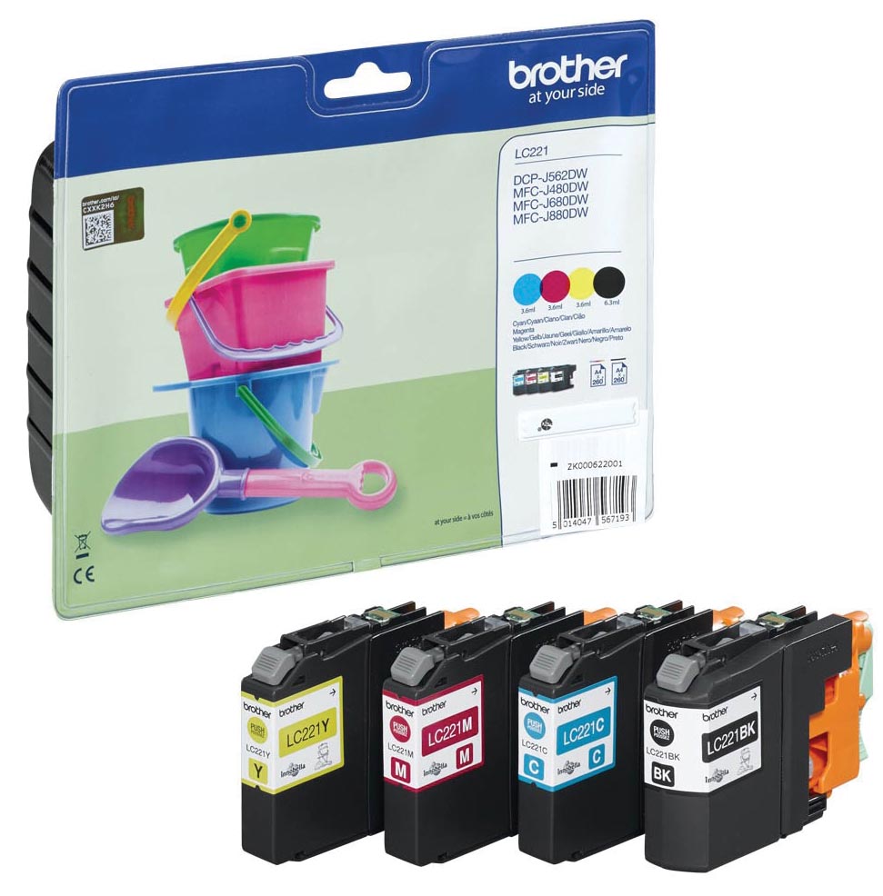 Brother Inktcartridge 4 Kleuren 260 Paginas Oem Lc 221Valbp huismerk kopen in de aanbieding