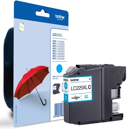 Brother inktcartridge, 1.200 pagina's, OEM LC-225XLC, cyaan, op blister