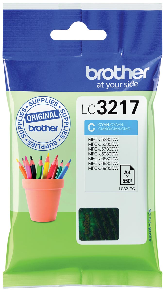 Brother inktcartridge, 550 pagina&apos;s, OEM LC-3217C, cyaan afbeelding