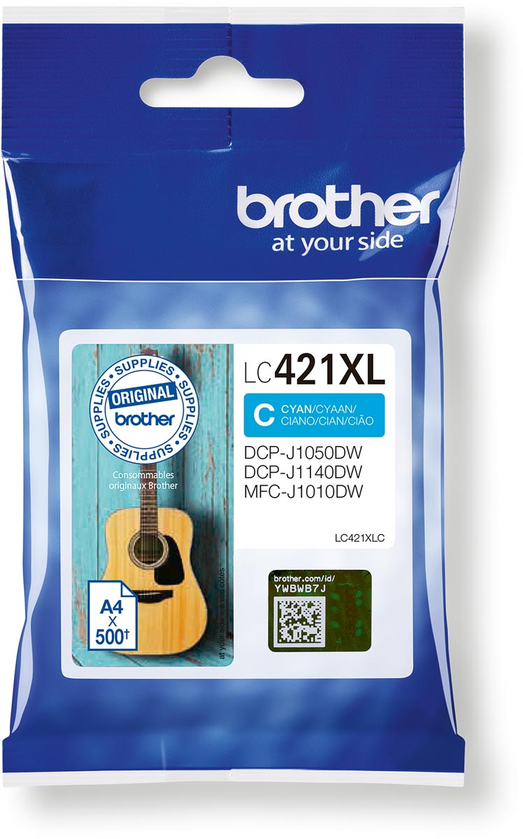 Brother inktcartridge, 500 pagina&apos;s, OEM LC-421XLC, cyaan afbeelding