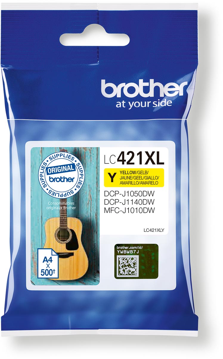 Brother inktcartridge, 500 pagina&apos;s, OEM LC-421XLY, geel afbeelding