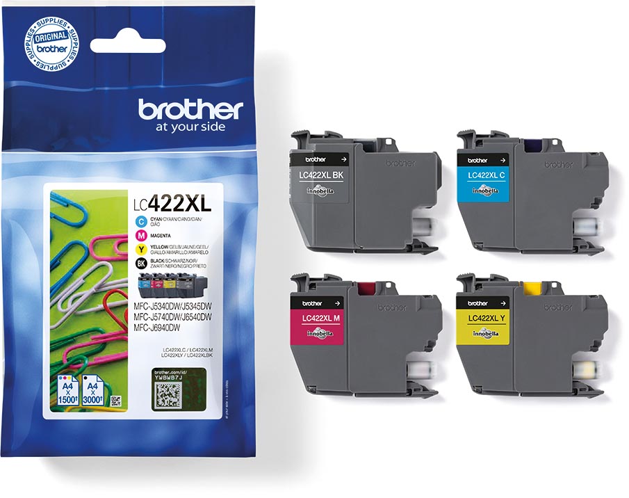 Brother inktcartridge, 1.500 - 3.000 pagina&apos;s, OEM LC-422XLVAL, 4 kleuren afbeelding