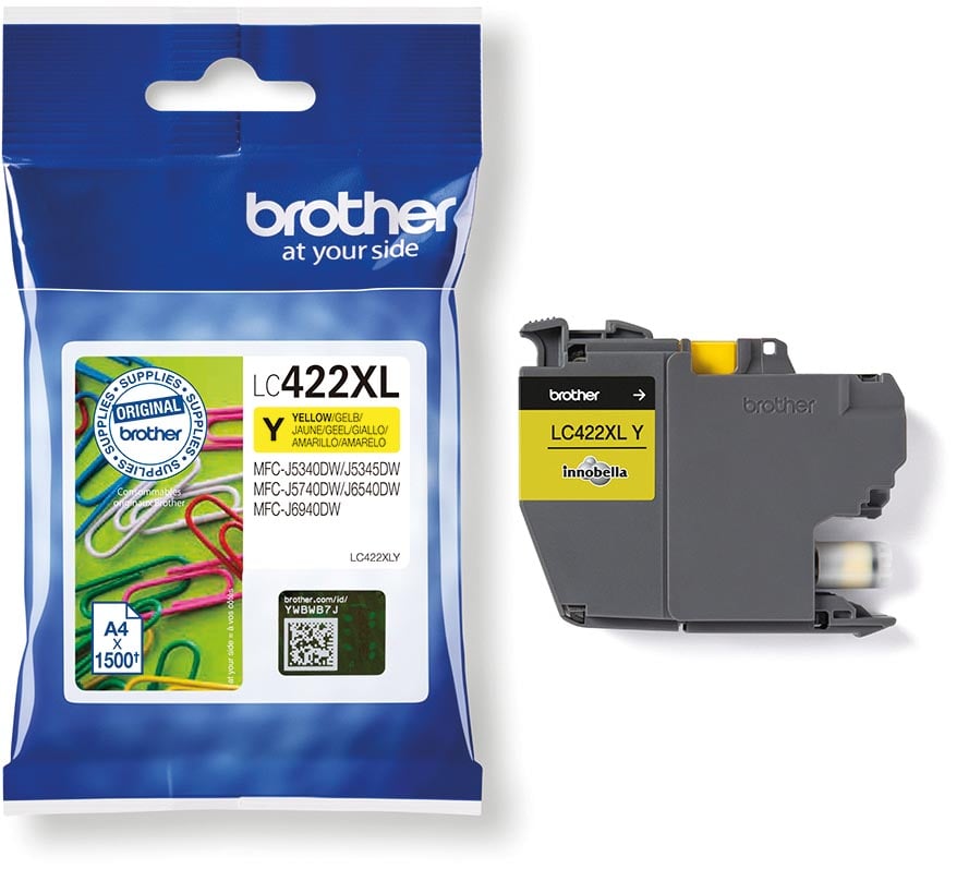 Brother inktcartridge, 1.500 pagina&apos;s, OEM LC-422XLY, geel afbeelding