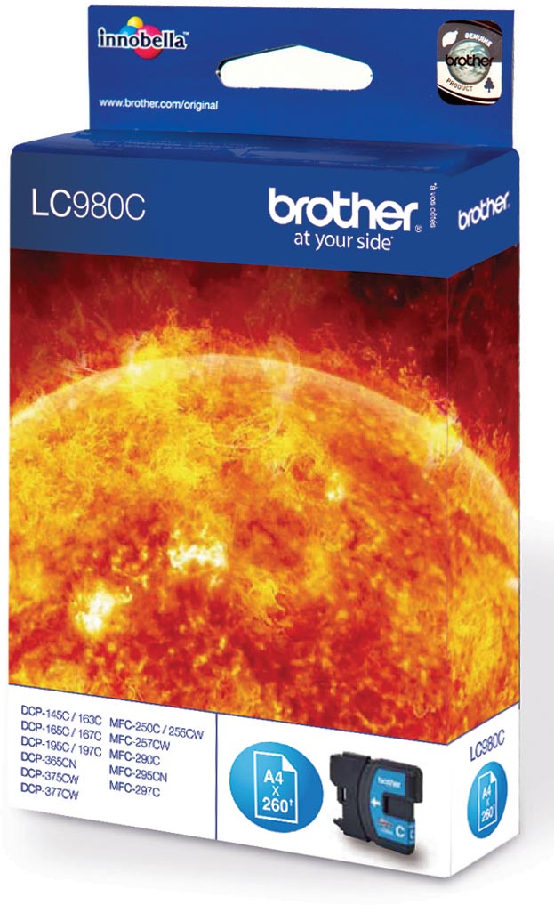 Brother inktcartridge, 260 pagina&apos;s, OEM LC-980C, cyaan afbeelding
