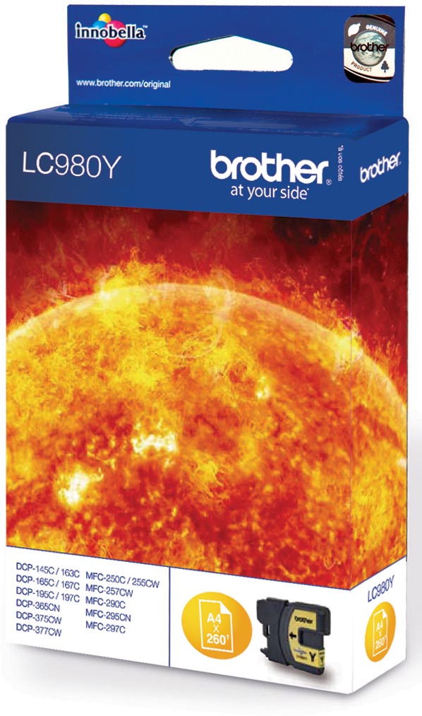 Brother inktcartridge, 260 pagina&apos;s, OEM LC-980Y, geel afbeelding