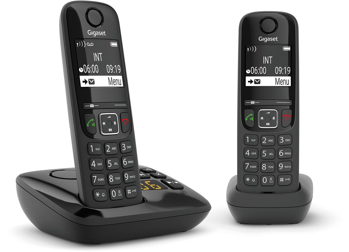 Gigaset AS690A Duo DECT draadloze telefoon met antwoordapparaat, met extra handset, zwart