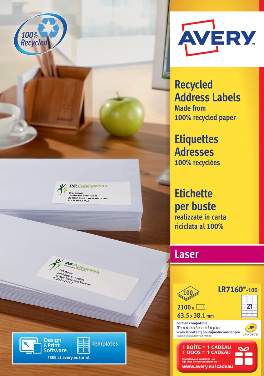 Avery Gerecycleerde Witte Laseretiketten Quickpeel Ft 635 X 381 Mm B X H 2100 Stuks 21 Per Blad huismerk kopen in de aanbieding