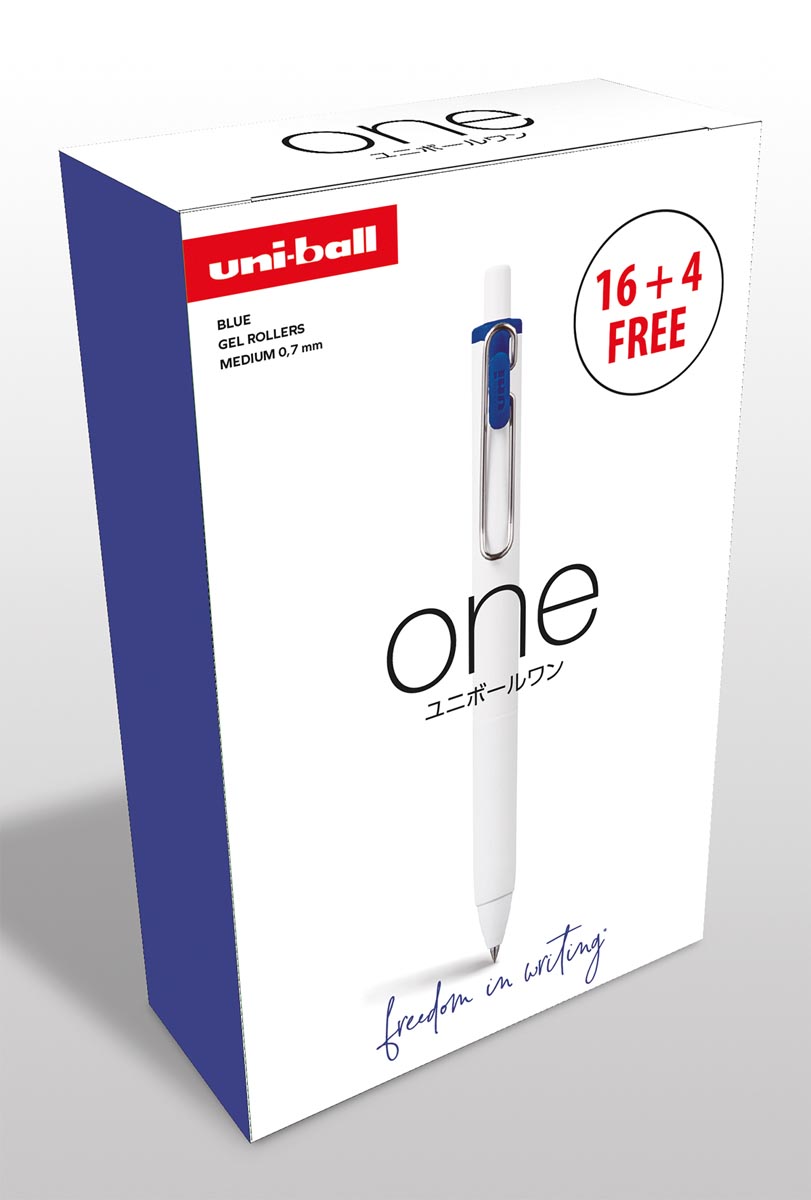 Uni-ball ONE gelroller 0,7 mm blauw, 16 + 4 GRATIS Uni-ball ONE gelroller 0,7 mm blauw, 16 + 4 GRATIS