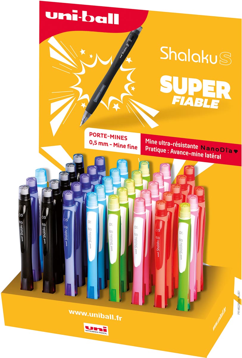 Uni-ball vulpotlood Shalaku S, display van 36 stuks in geassorteerde kleuren Uni-ball vulpotlood Shalaku S, display van 36 stuks in geassorteerde kleuren