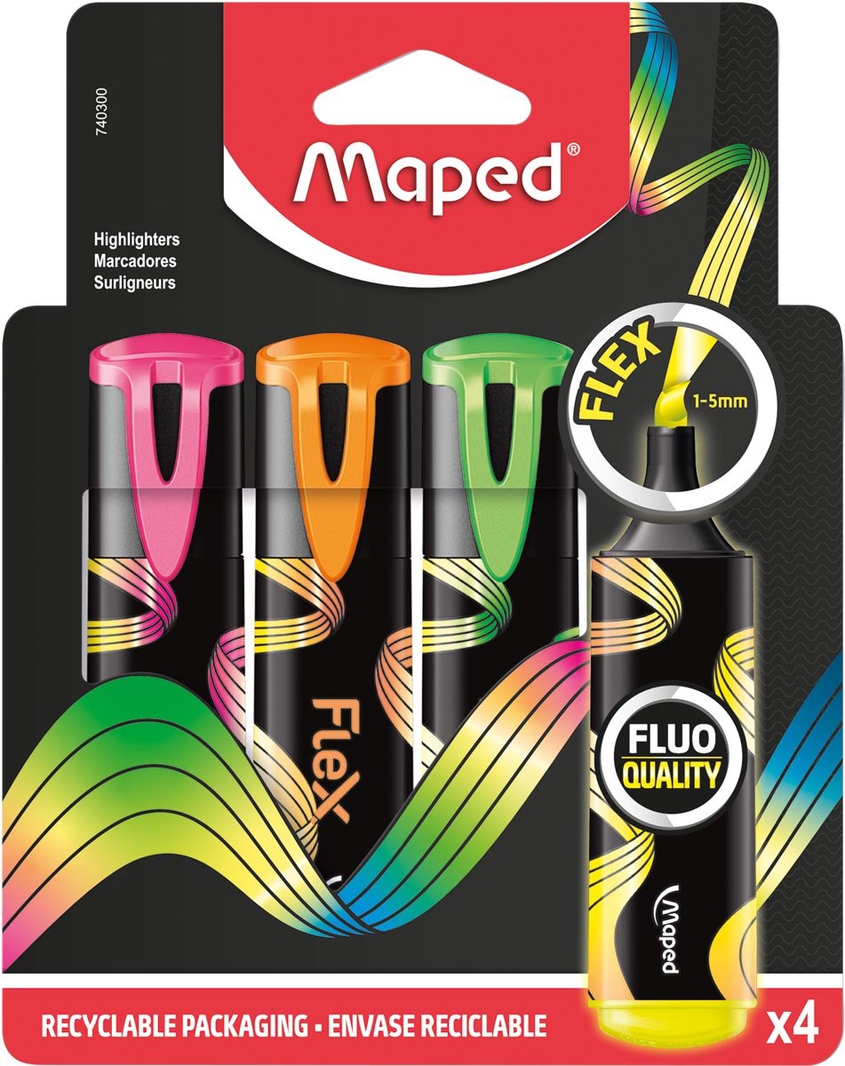 Maped Fluo&apos;Peps Flex markeerstift assorti doosje van 4 stuks