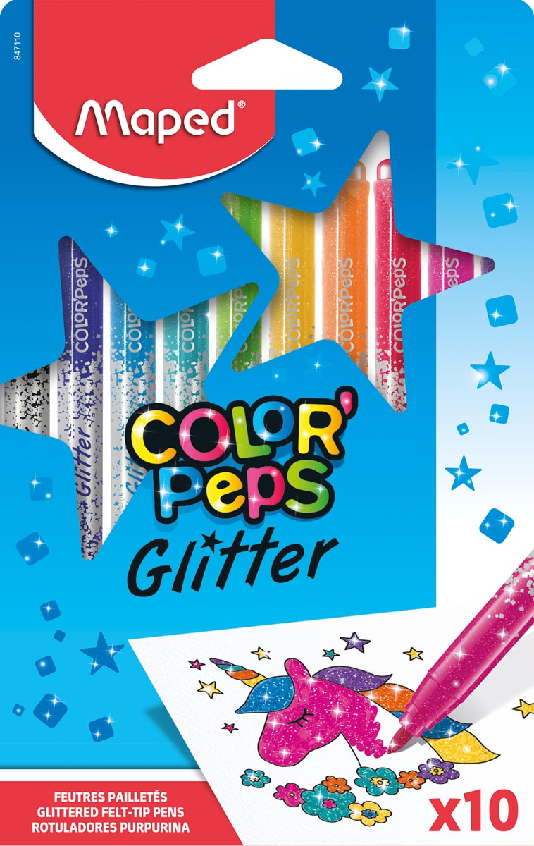 Maped Color'Peps Glitter viltstift, etui van 10 stuks, assorti Maped Color'Peps Glitter viltstift, etui van 10 stuks, assorti