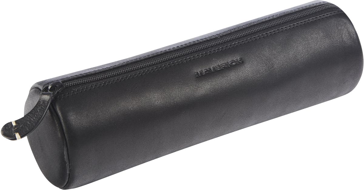 Maverick lederen pennenzak, rond, large, zwart