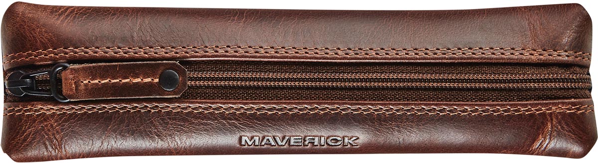 Maverick lederen pennenzak, vlak, bruin