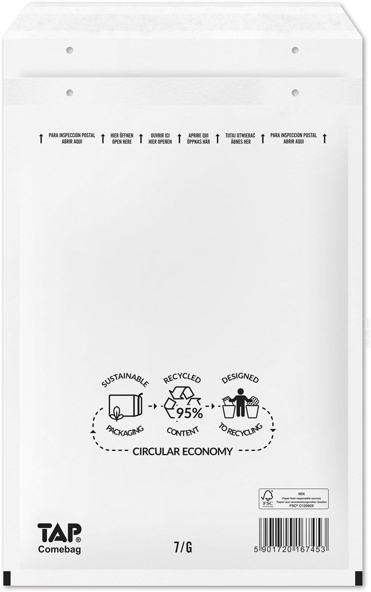 Comebag luchtkussenenveloppen, ft 230 x 340 mm, met stripsluiting, wit, doos van 100 stuks afbeelding