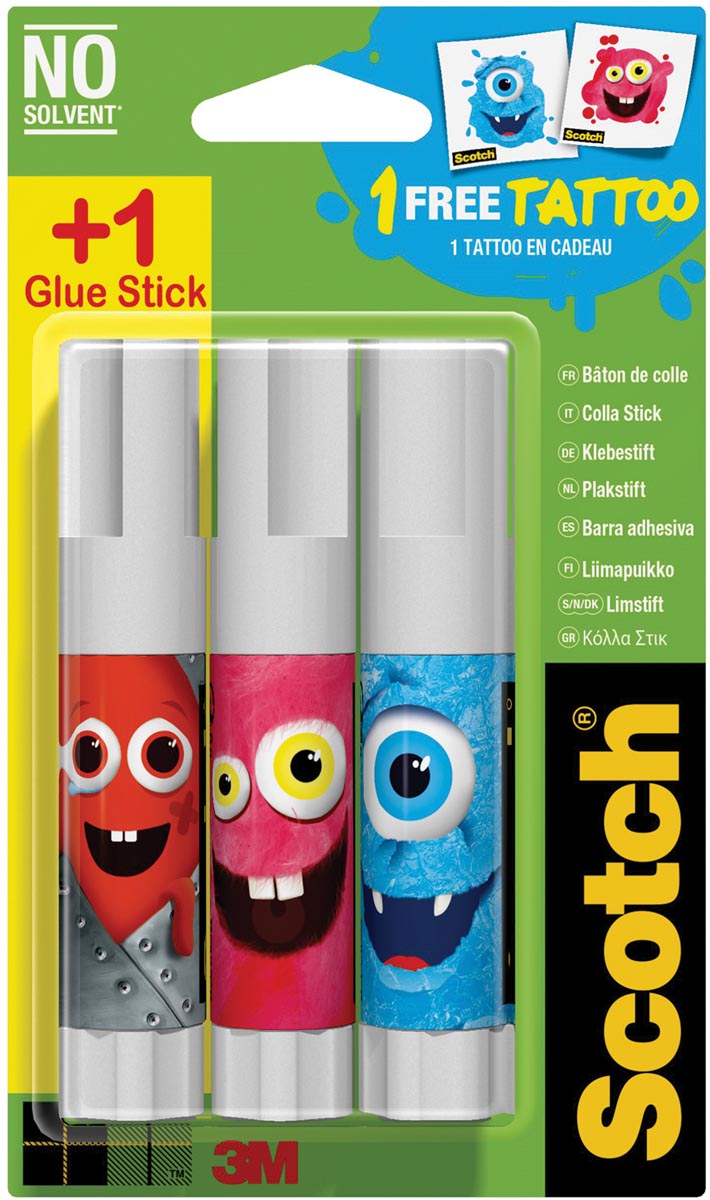 Scotch lijmstift transparant Monster, 8 g, blister van 2 + 1 stuk gratis Scotch lijmstift transparant Monster, 8 g, blister van 2 + 1 stuk gratis