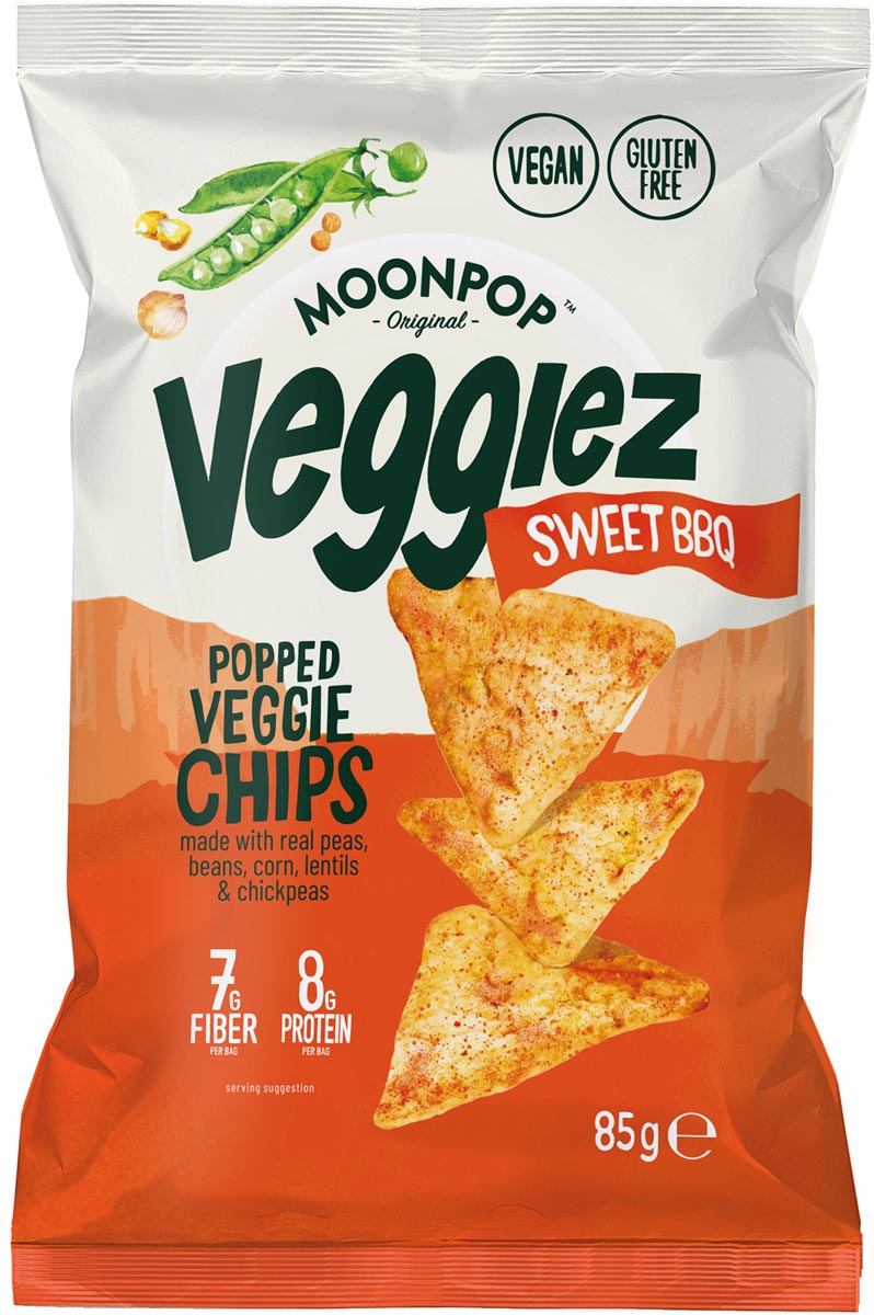 Moonpop Veggiez chips Sweet BBQ, zak van 85 g Moonpop Veggiez chips Sweet BBQ, zak van 85 g