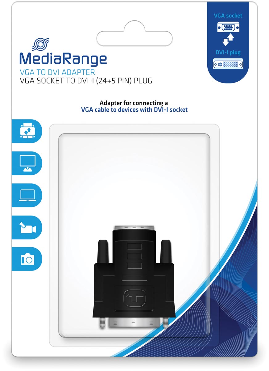 VGA naar DVI Adapter, vergulde contacten, VGA-contrastekker/DVI-I-stekker (24+5-polig)