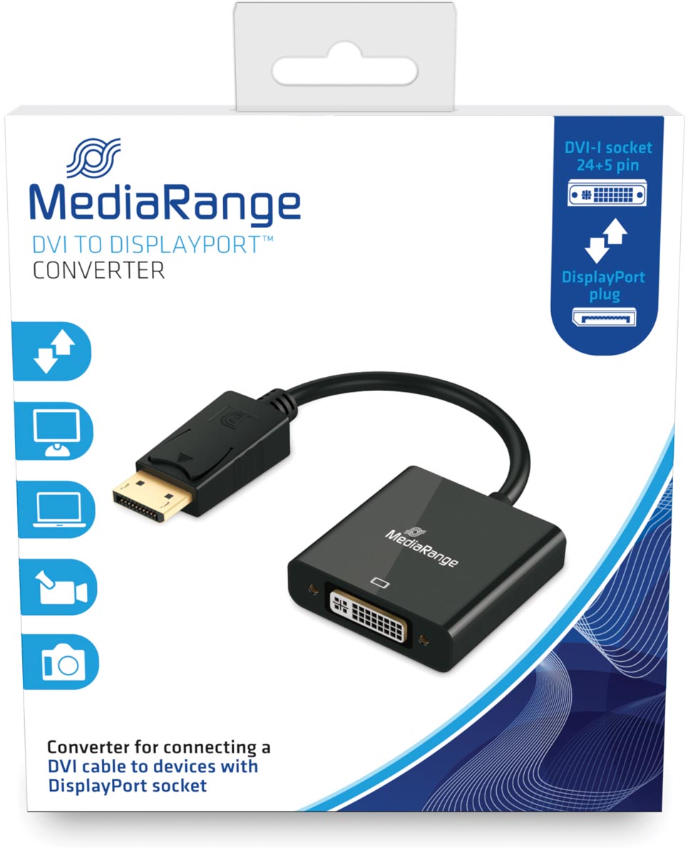 DVI naar DisplayPort Converter, vergulde contacten, DVI-I-contrastekker (24+5-polig)/DP-stekker, 15cm